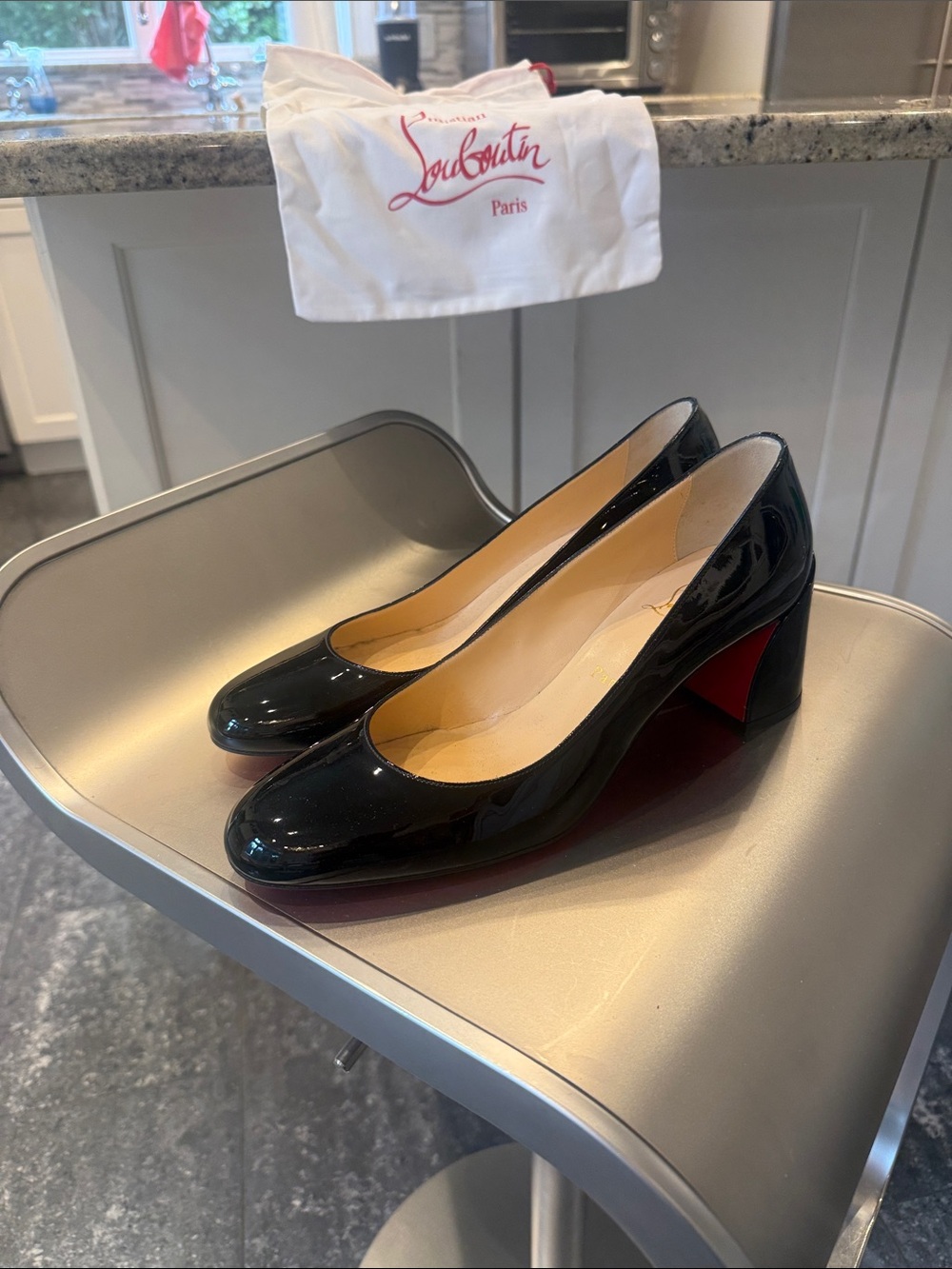 Christian Louboutin Miss Sab 55 Black Patent Leather Mid Block pumps
